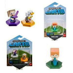 Minecraft Earth Boost Minis Attacking Steve, Alex & Spawning Chicken 3 pack Mini